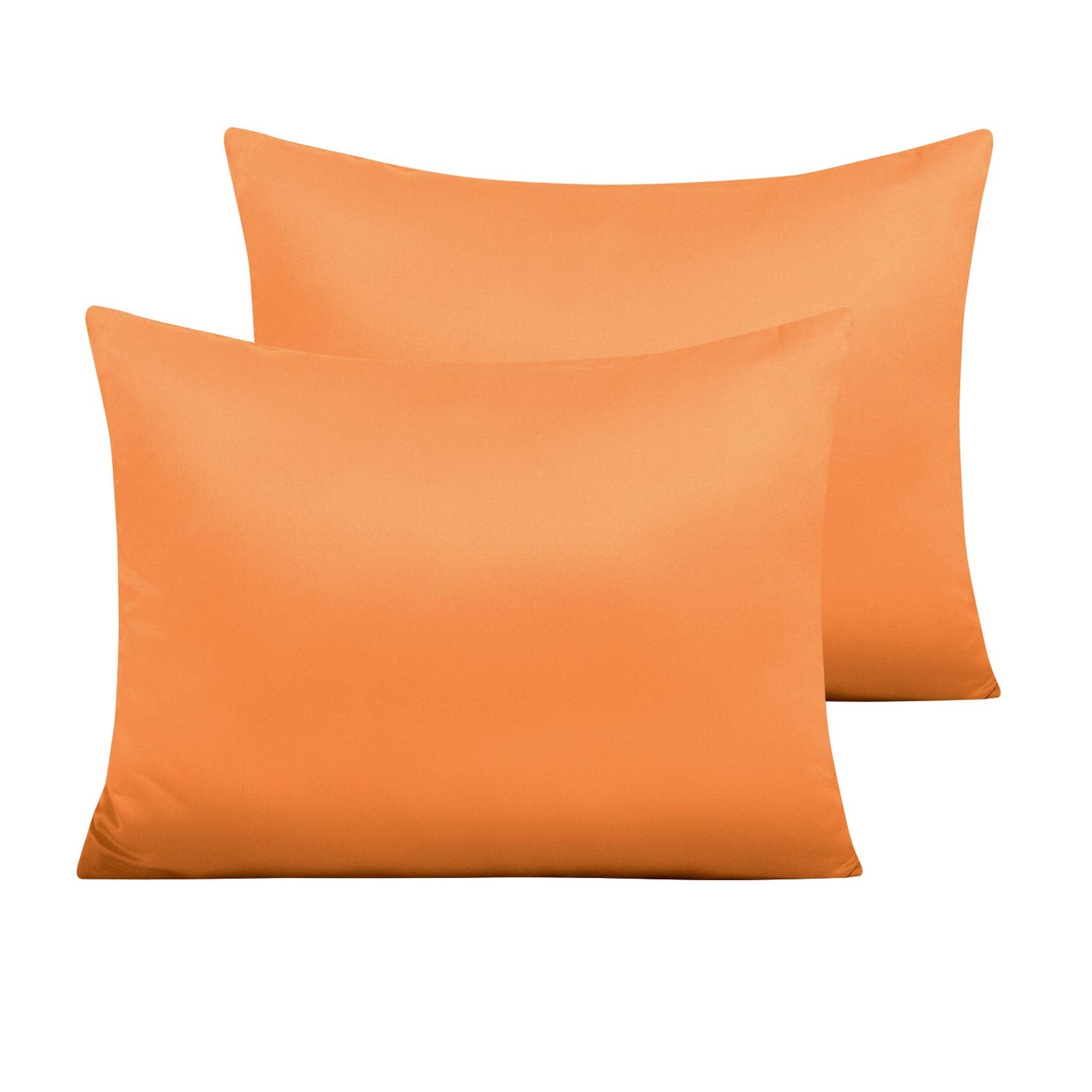 Ntbay Zippered Satin Pillow Cases For Hair And Skin, Luxury Queen Hidden Zipper Pillowcases Set Of 2, 20X30 Inches, Orange